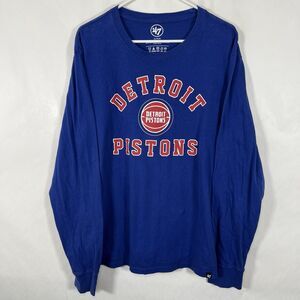 Detroit Pistons ‘47 Brand Long Sleeve T Shirt Mens Size XL Blue Red NBA